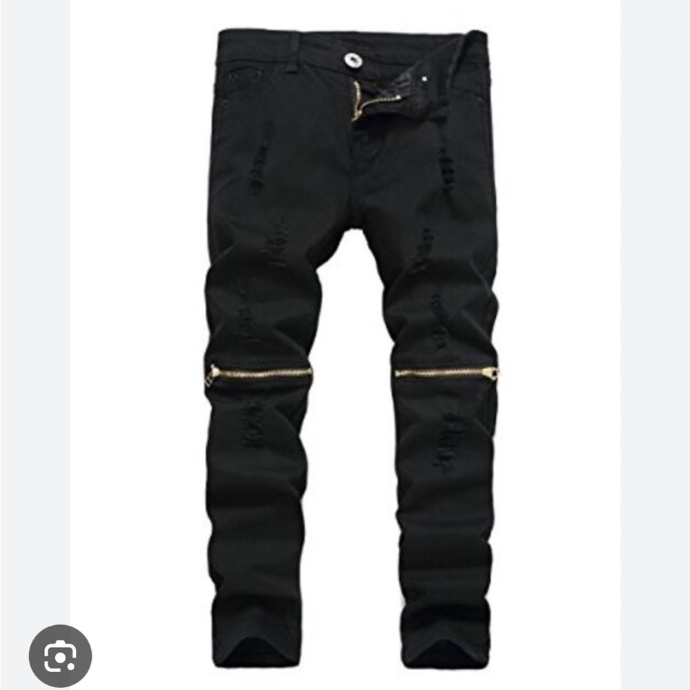 Fred Marshall Boy’s Distressed Gold Zipper Slim Fit Jeans